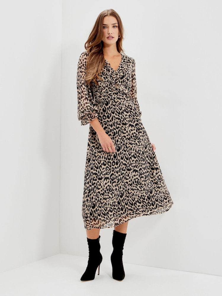 Finery Natural Petite Veronica Chiffon Ruffle Midi Dress - Image 2 of 5 Finery Natural Petite Veronica Chiffon Ruffle Midi Dress - Image 2 of 5