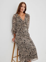 Finery Natural Petite Veronica Chiffon Ruffle Midi Dress - Image 3 of 5