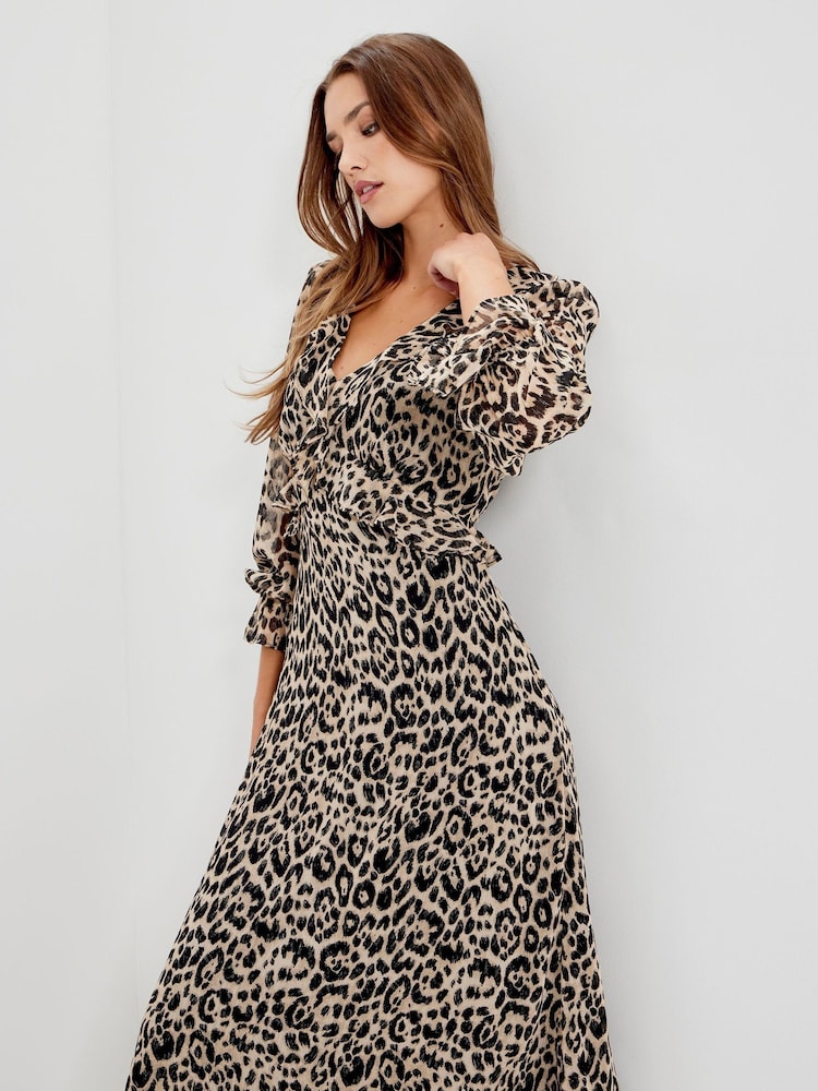 Finery Natural Petite Veronica Chiffon Ruffle Midi Dress - Image 5 of 5 Finery Natural Petite Veronica Chiffon Ruffle Midi Dress - Image 5 of 5
