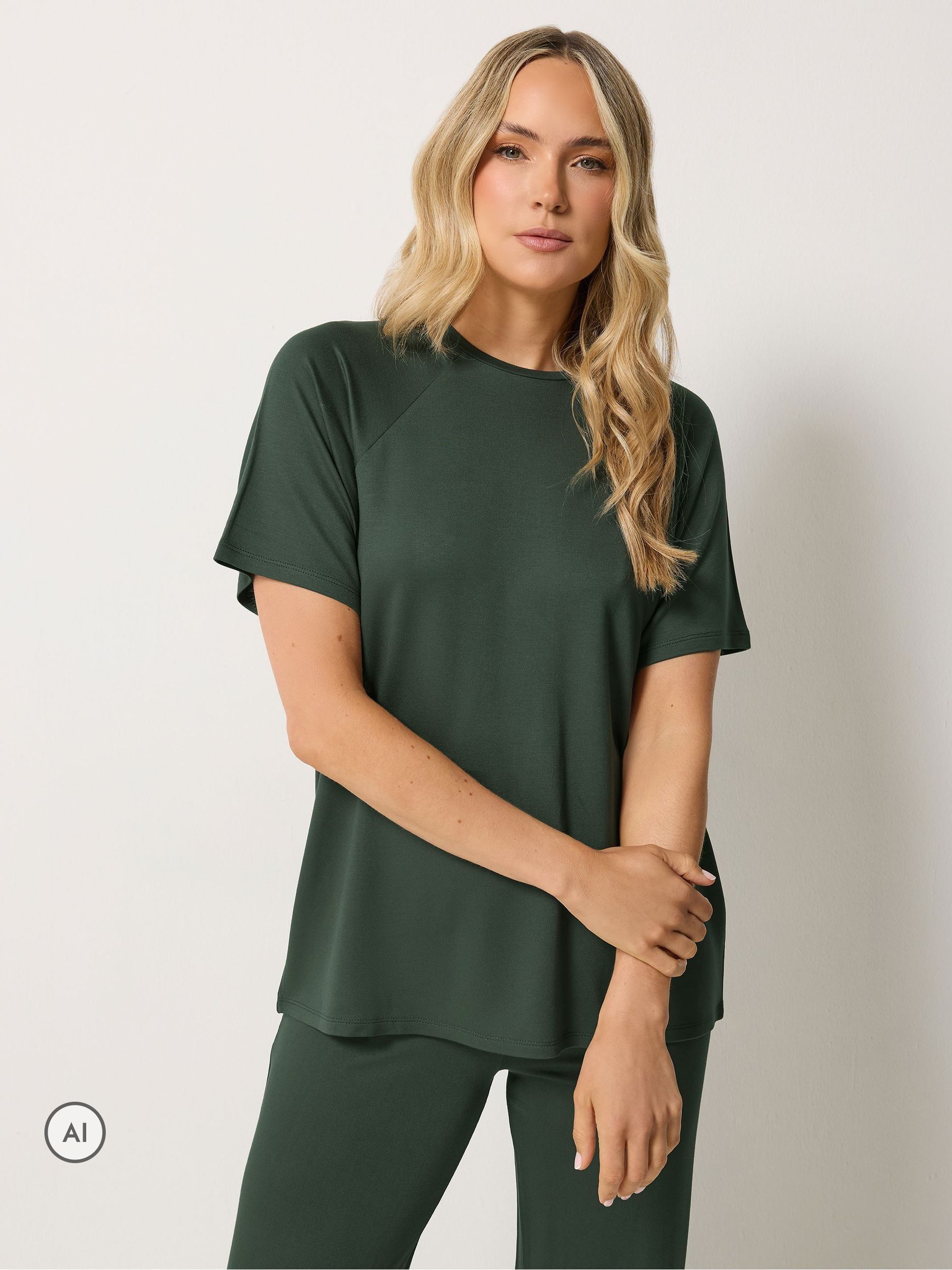 Long Tall Sally Women's Green Short Sleeve Raglan Loopback T-Shirt - Image 1