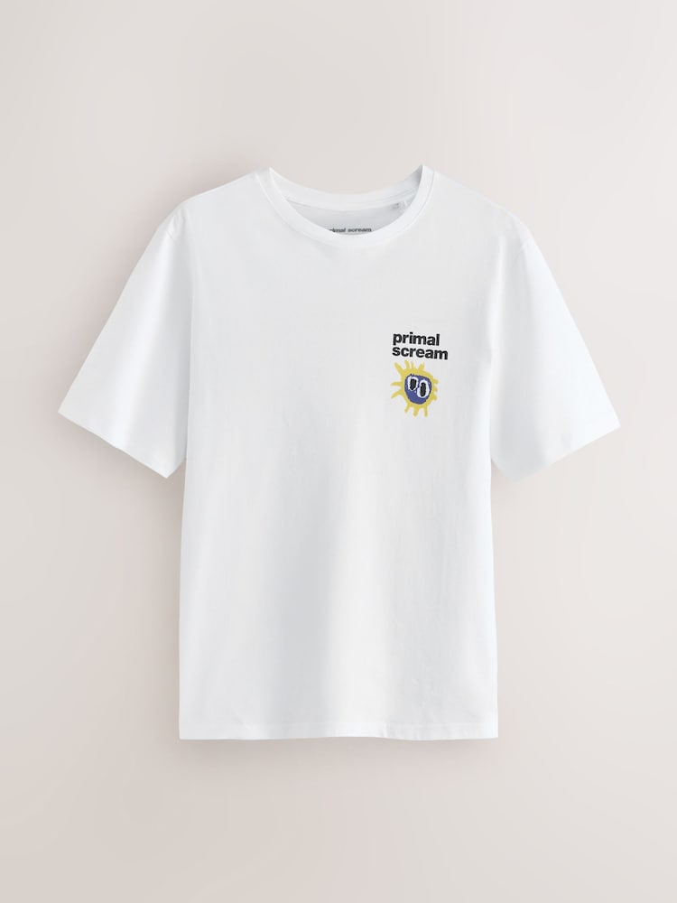 White Primal Scream Regular Fit Band Graphic Print T-Shirt - Image 2 of 4 White Primal Scream Regular Fit Band Graphic Print T-Shirt - Image 2 of 4