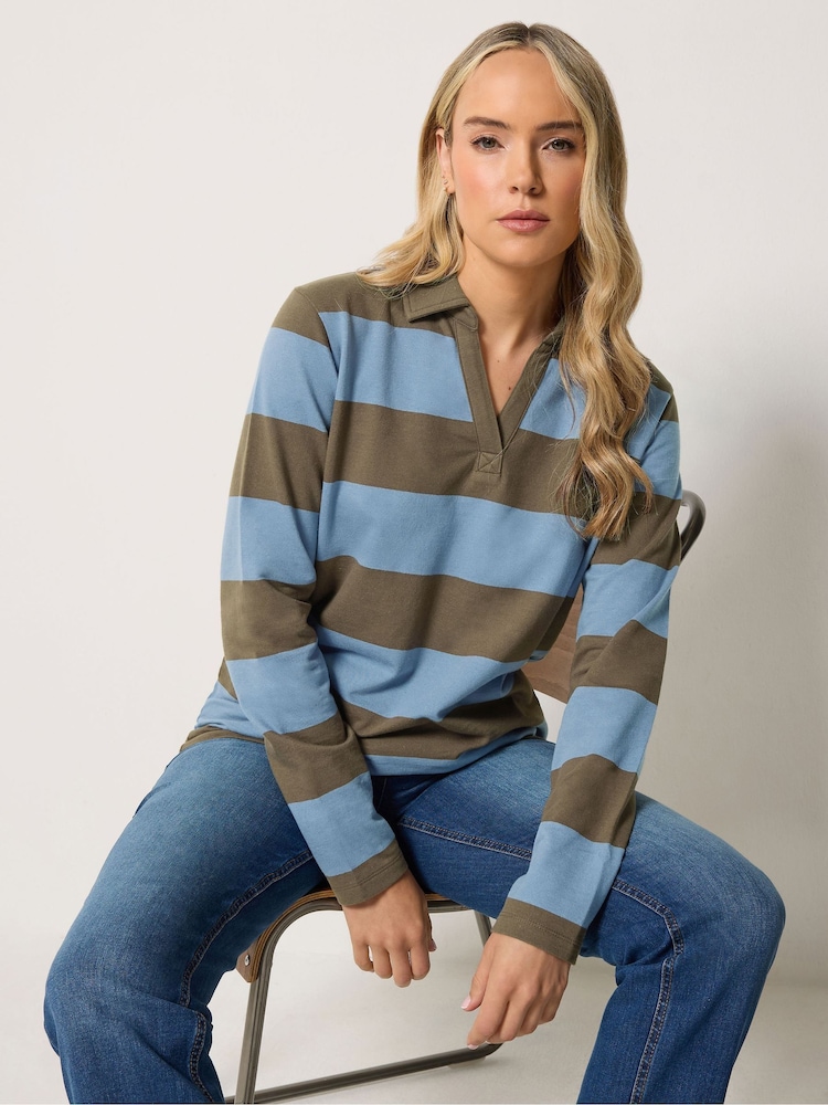 Long Tall Sally Blue Stripe Cotton Rugby Sweatshirt - Image 1 of 7