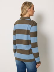 Long Tall Sally Blue Stripe Cotton Rugby Sweatshirt - Image 4 of 7