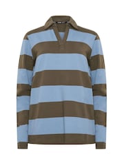 Long Tall Sally Blue Stripe Cotton Rugby Sweatshirt - Image 6 of 7