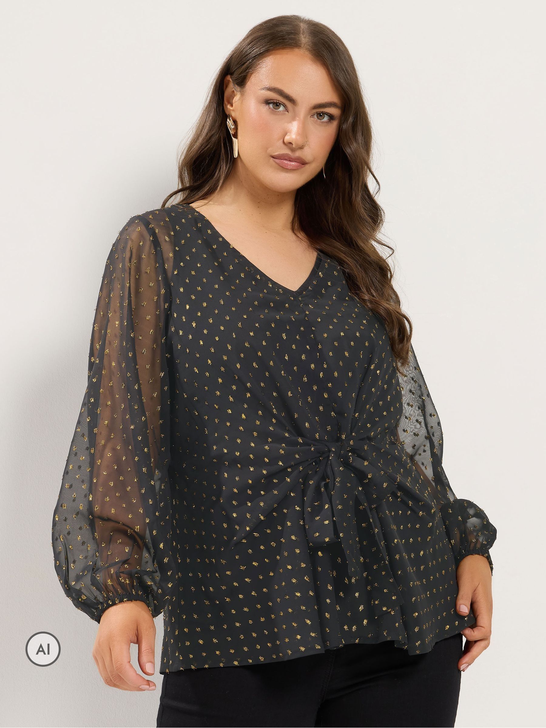 Yours Curve Women's Black Metallic Polka Dot Blouse - Image 1