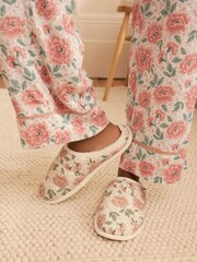 Laura Ashley Cream Wild Roses Print Quilted Mule Slippers - Image 1 of 9