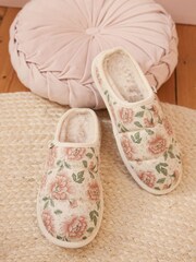 Laura Ashley Cream Wild Roses Print Quilted Mule Slippers - Image 4 of 9