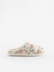 Laura Ashley Cream Wild Roses Print Quilted Mule Slippers - Image 5 of 9