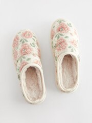 Laura Ashley Cream Wild Roses Print Quilted Mule Slippers - Image 7 of 9
