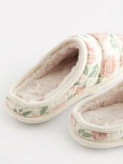 Laura Ashley Cream Wild Roses Print Quilted Mule Slippers - Image 8 of 9