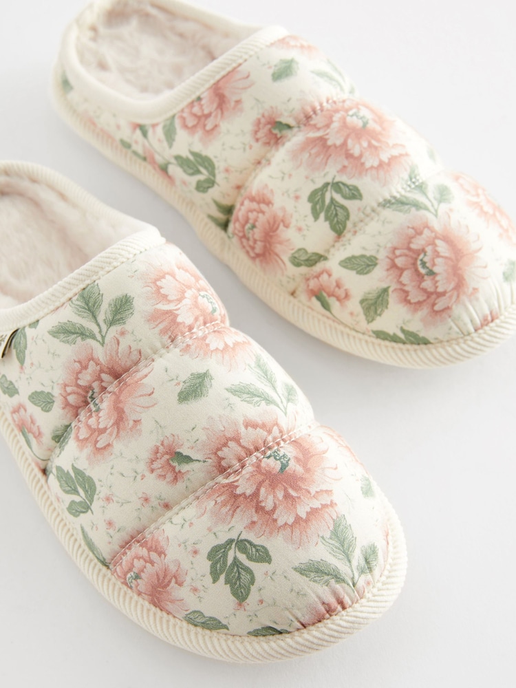 Laura Ashley Cream Wild Roses Print Quilted Mule Slippers - Image 9 of 9