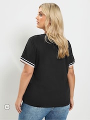 Yours Curve Black Varsity Bouclé Leopard Heart T-Shirt - Image 3 of 6