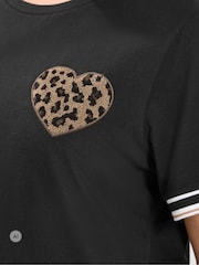 Yours Curve Black Varsity Bouclé Leopard Heart T-Shirt - Image 4 of 6