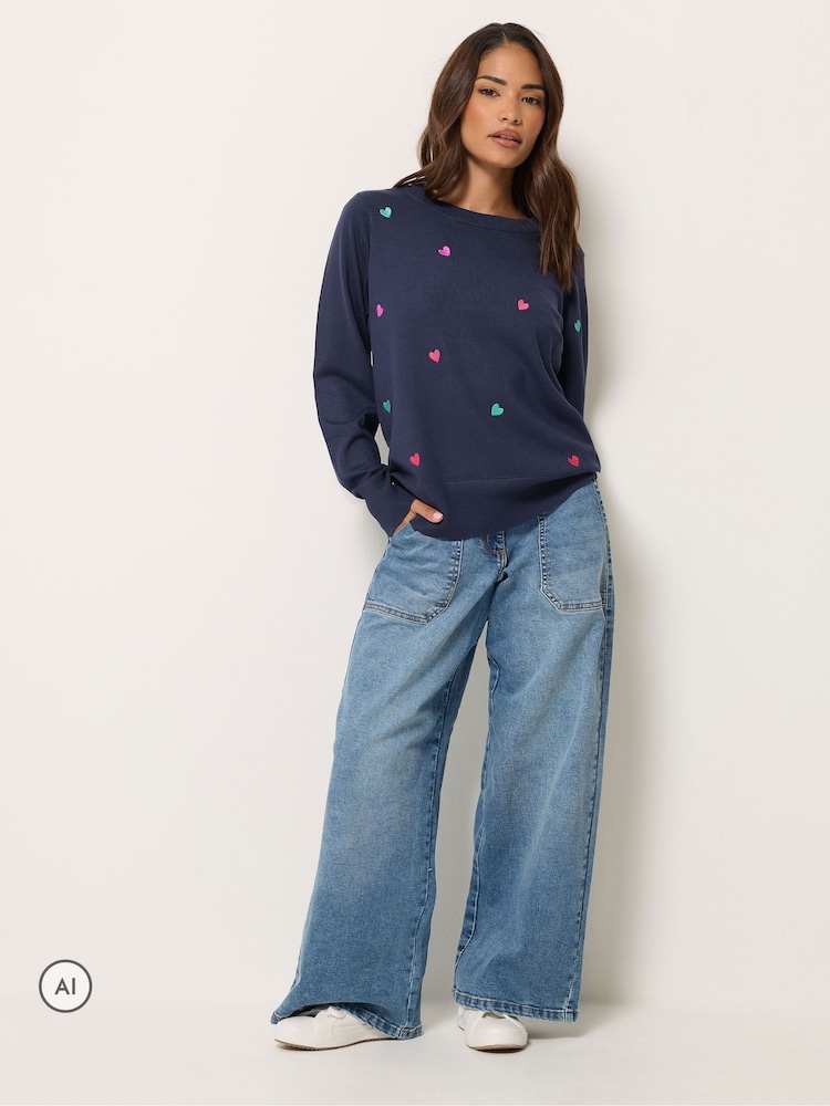 M&Co Blue Petite Heart Embroidered Jumper - Image 2 of 6 M&Co Blue Petite Heart Embroidered Jumper - Image 2 of 6