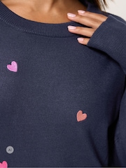 M&Co Blue Petite Heart Embroidered Jumper - Image 4 of 6