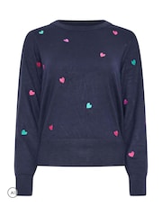 M&Co Blue Petite Heart Embroidered Jumper - Image 5 of 6