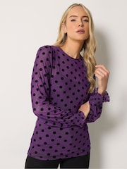 Long Tall Sally Polka Dot Balloon Sleeve Mesh Blouse - Bilde 1 av 6