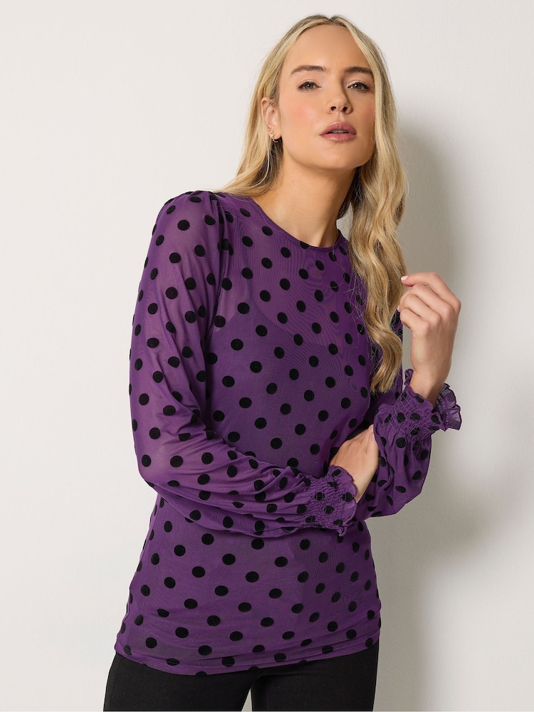 Long Tall Sally Polka Dot Balloon Sleeve Mesh Blouse - Bilde 1 av 6