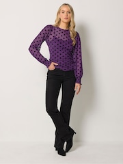 Long Tall Sally Polka Dot Balloon Sleeve Mesh Blouse - Bilde 2 av 6