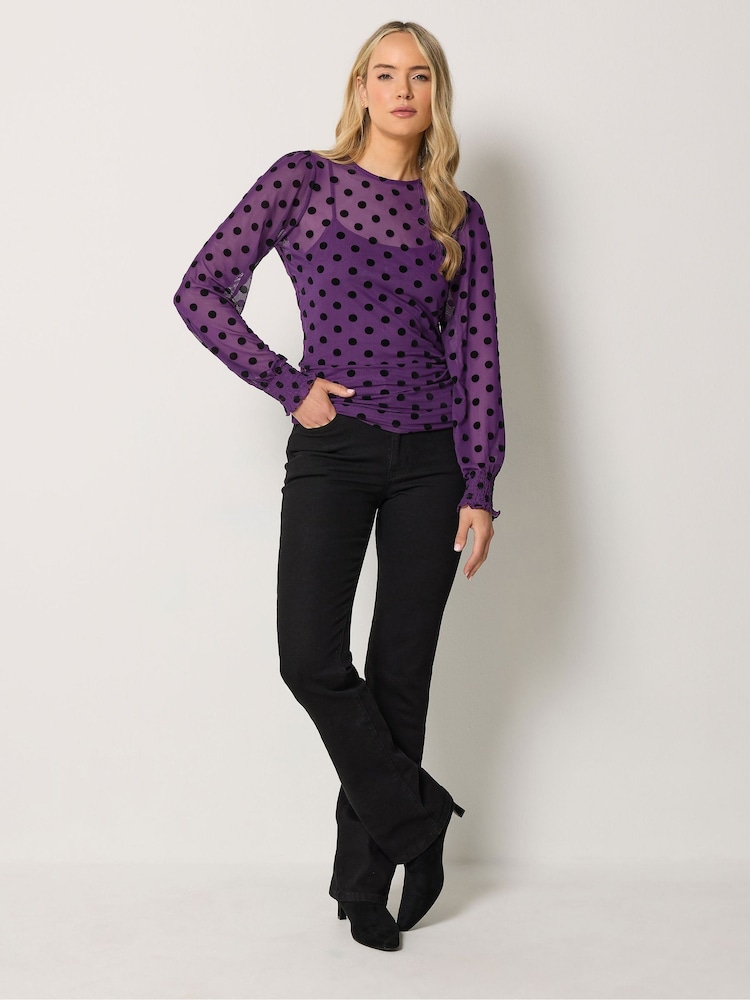 Long Tall Sally Polka Dot Balloon Sleeve Mesh Blouse - Bilde 2 av 6