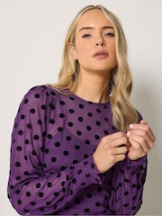 Long Tall Sally Polka Dot Balloon Sleeve Mesh Blouse - Bilde 4 av 6