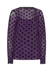 Long Tall Sally Polka Dot Balloon Sleeve Mesh Blouse - Bilde 5 av 6