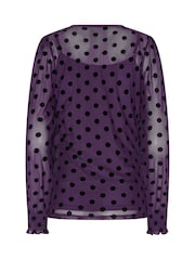 Long Tall Sally Polka Dot Balloon Sleeve Mesh Blouse - Bilde 6 av 6
