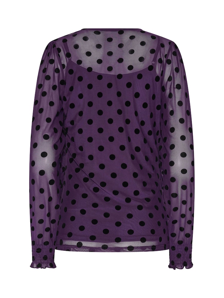 Long Tall Sally Polka Dot Balloon Sleeve Mesh Blouse - Bilde 6 av 6