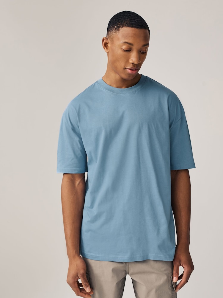 Blue Mid Relaxed Fit 100% Cotton Essential Regular Crew Neck T-Shirt - Image 1 of 7