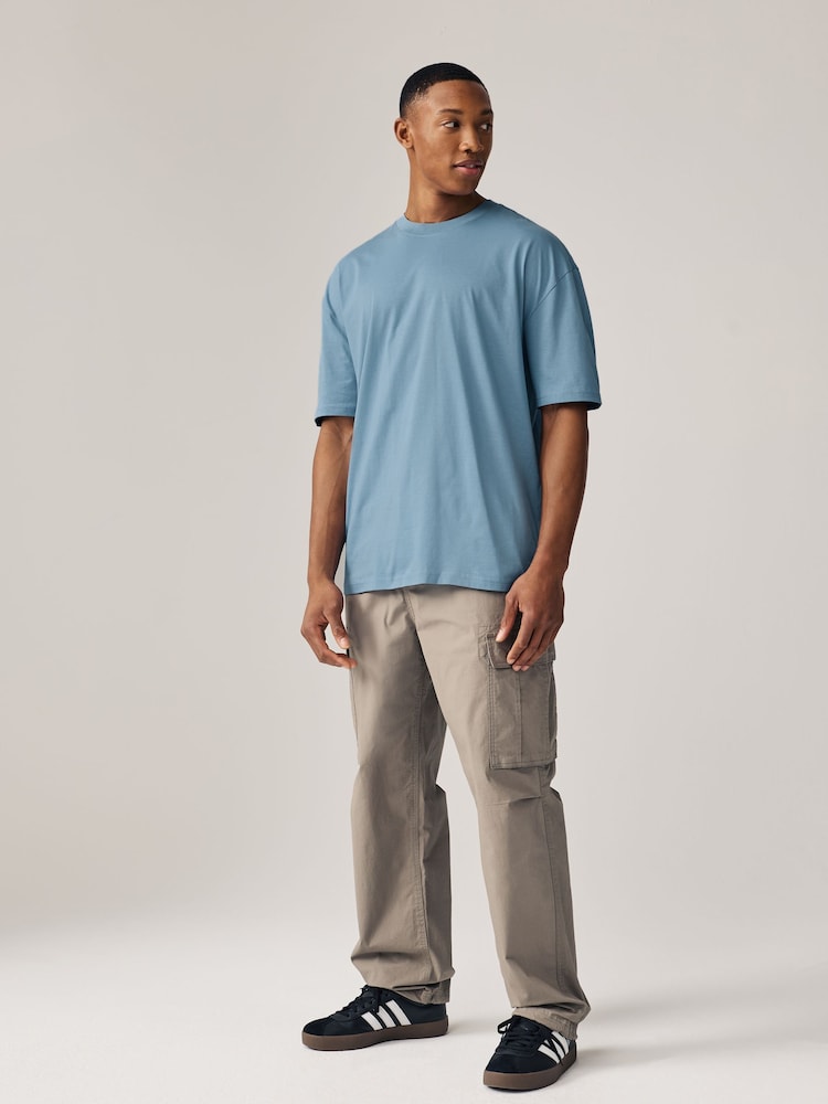Blue Mid Relaxed Fit 100% Cotton Essential Regular Crew Neck T-Shirt - Image 2 of 7