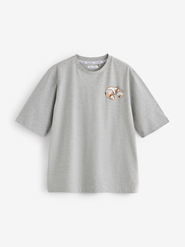 Olivia Rubin Grey Oversized Pastry Graphic T-Shirt - Attēls 1 no 3