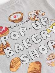 Olivia Rubin Grey Oversized Pastry Graphic T-Shirt - Attēls 3 no 3