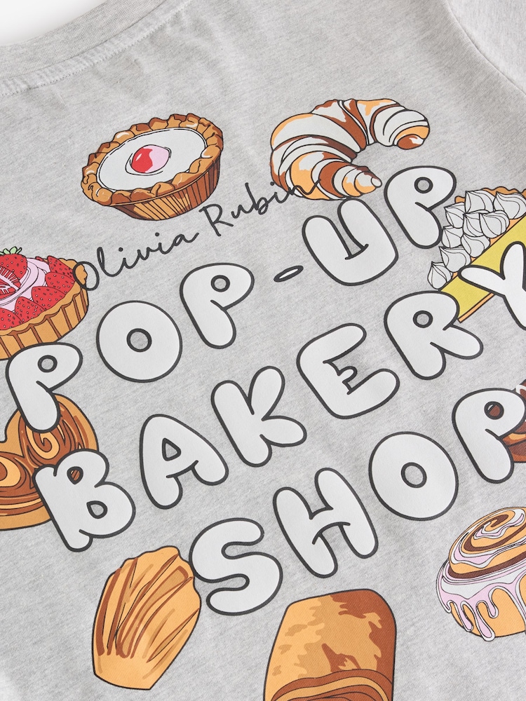 Olivia Rubin Grey Oversized Pastry Graphic T-Shirt - Attēls 3 no 3