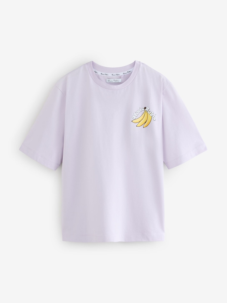 Olivia Rubin Lilac Purple Oversized Banana Graphic T-Shirt - Image 1 of 4