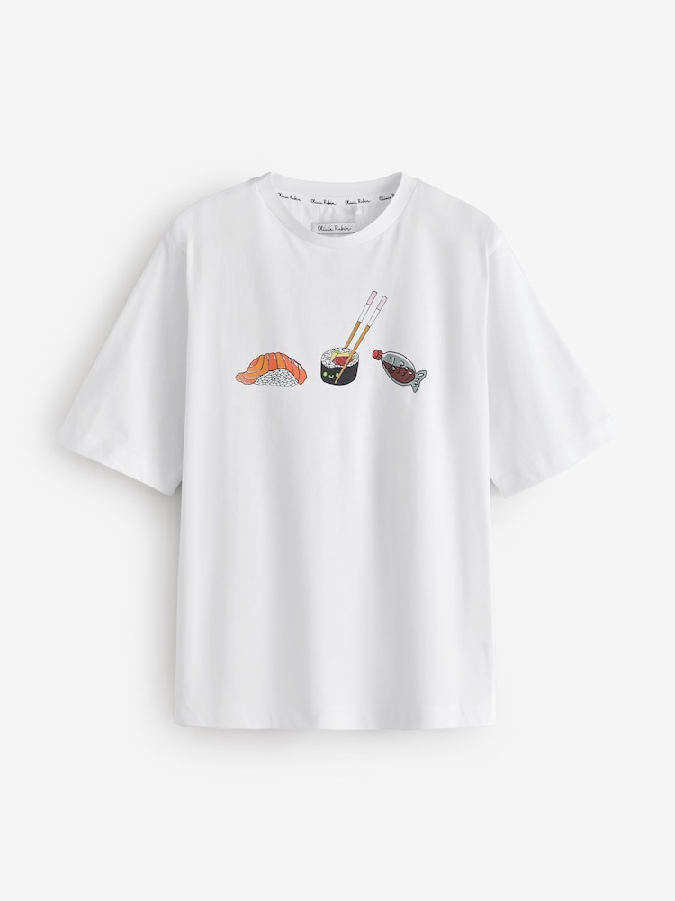 Camiseta blanca extragrande con estampado de sushi de Olivia Rubin - Imagen 1 de 3