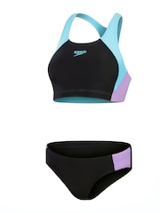 Speedo Black Womens Colourblock Splice Swimsuit 2 Piece - Image 1 of 14