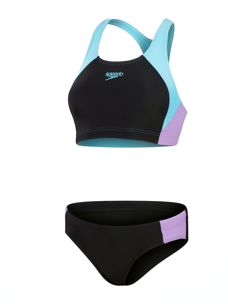 Speedo Black Womens Colourblock Splice Swimsuit 2 Piece - Image 1 of 14