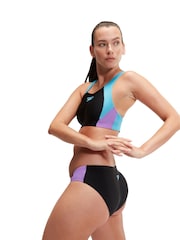 Speedo Black Womens Colourblock Splice Swimsuit 2 Piece - Image 8 of 14