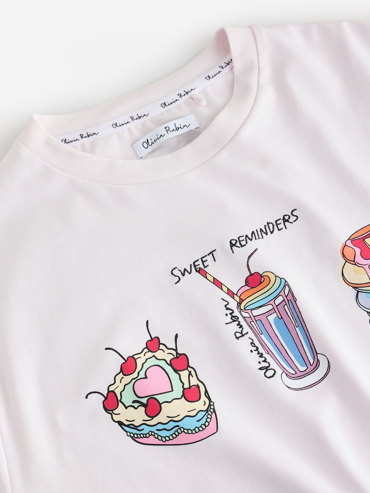 Olivia Rubin Pink Oversized Dessert Graphic T-Shirt - 4суретінің 4 суреті