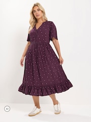 Yours Curve Red Polka Dot Half Placket Dress - Image 1 of 6