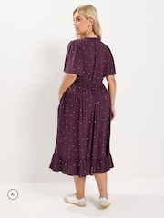 Yours Curve Red Polka Dot Half Placket Dress - Image 3 of 6