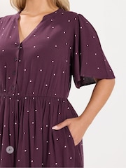 Yours Curve Red Polka Dot Half Placket Dress - Image 4 of 6