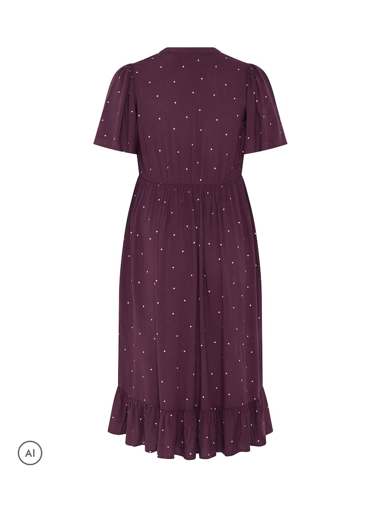 Yours Curve Red Polka Dot Half Placket Dress - Image 6 of 6