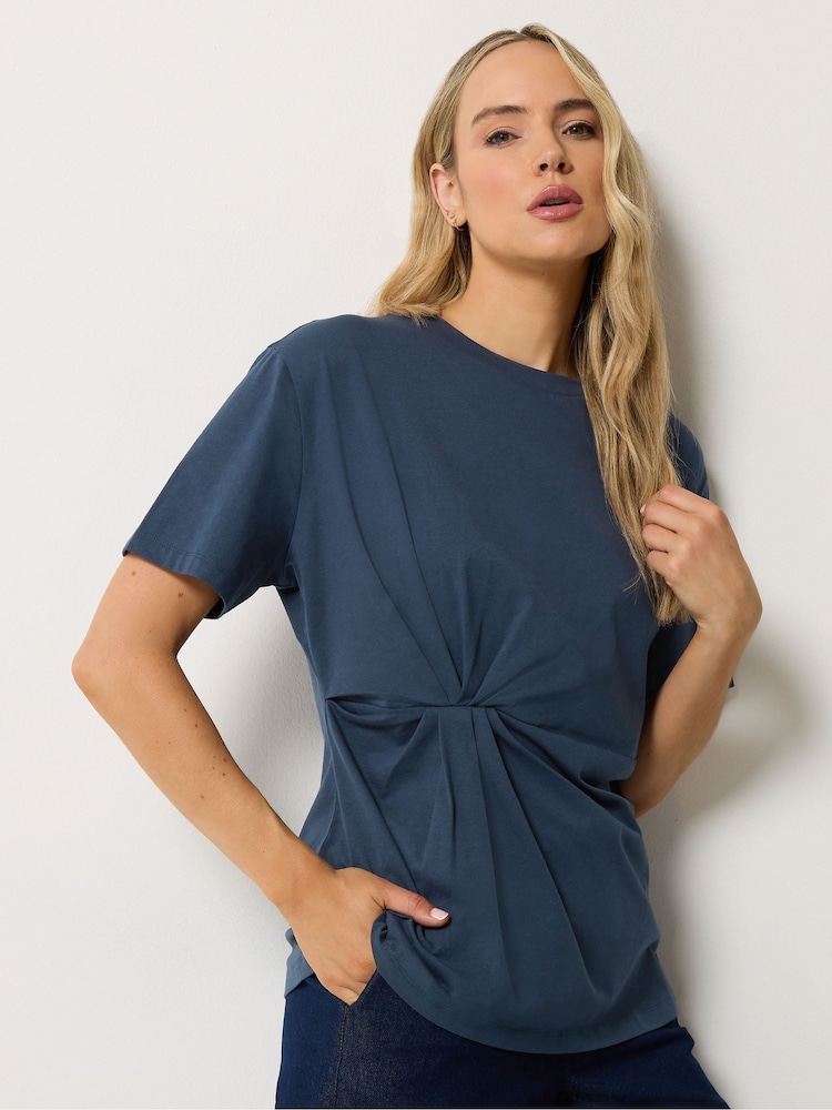 Long Tall Sally Blue Twist Front Cotton T-Shirt - Image 1 of 6 Long Tall Sally Blue Twist Front Cotton T-Shirt - Image 1 of 6
