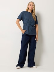 Long Tall Sally Blue Twist Front Cotton T-Shirt - Image 2 of 6