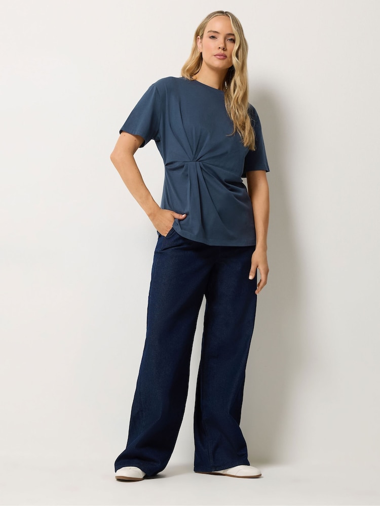 Long Tall Sally Blue Twist Front Cotton T-Shirt - Image 2 of 6 Long Tall Sally Blue Twist Front Cotton T-Shirt - Image 2 of 6