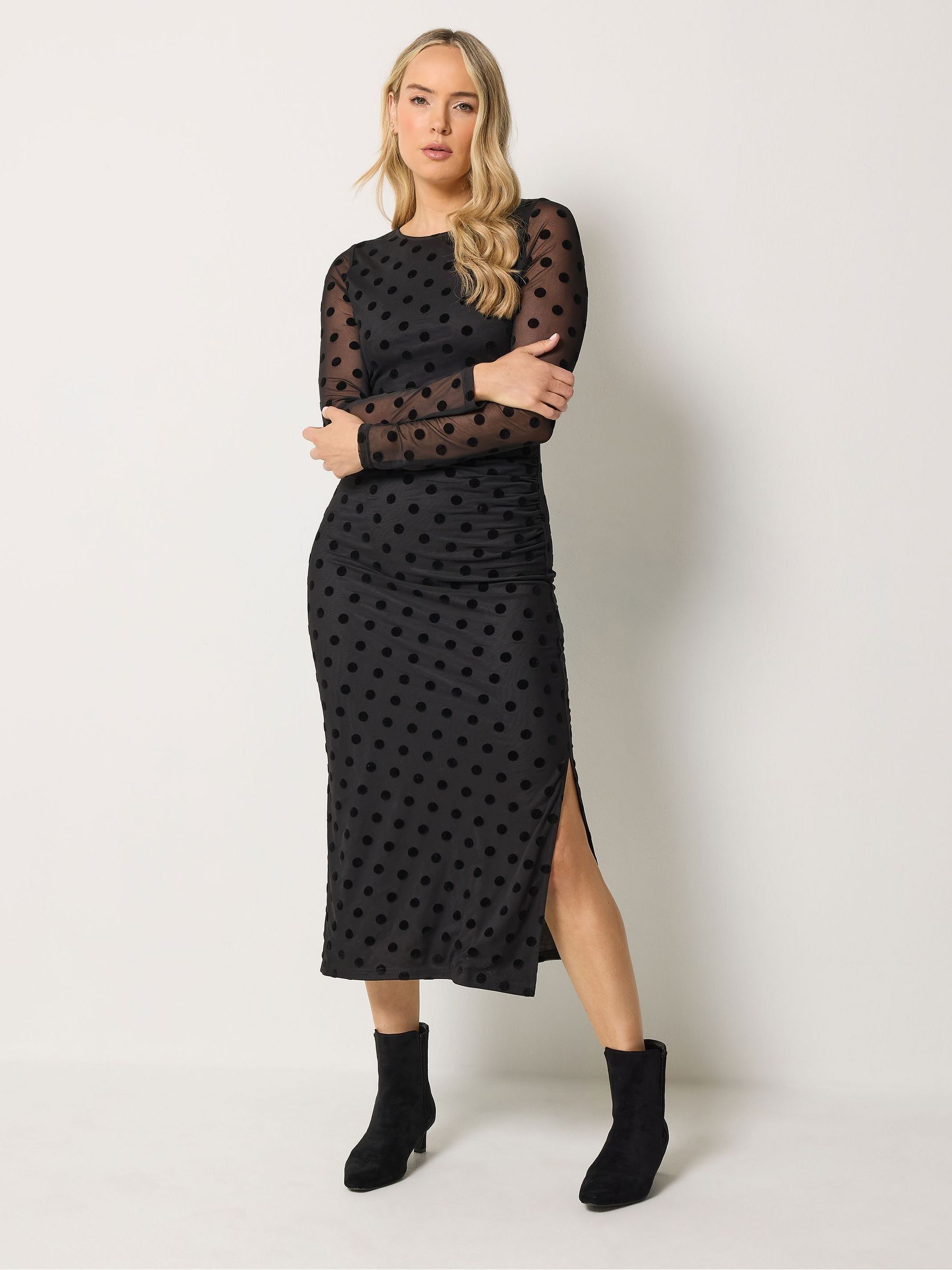 Long Tall Sally Women's Black Polka Dot Mesh Maxi Dress