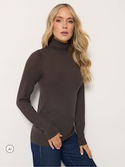 Long Tall Sally Brown Premium Merino Wool Roll Neck Jumper - Image 1 of 6