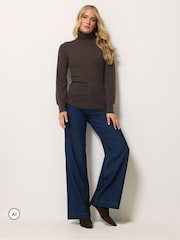 Long Tall Sally Brown Premium Merino Wool Roll Neck Jumper - Image 2 of 6