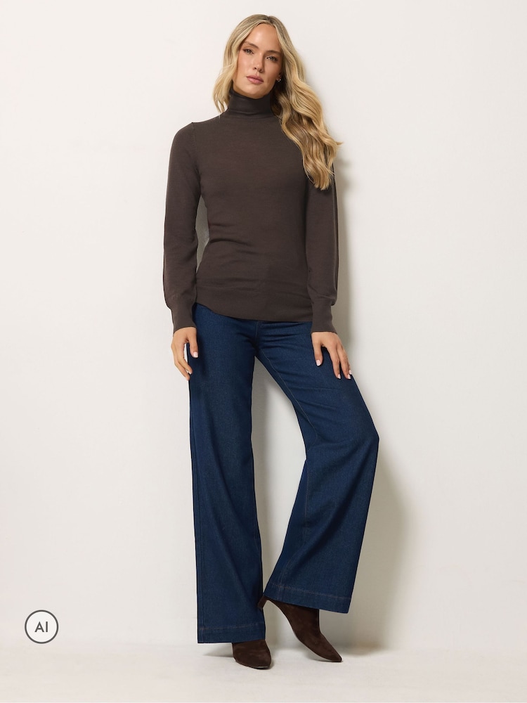 Long Tall Sally Brown Premium Merino Wool Roll Neck Jumper - Image 2 of 6
